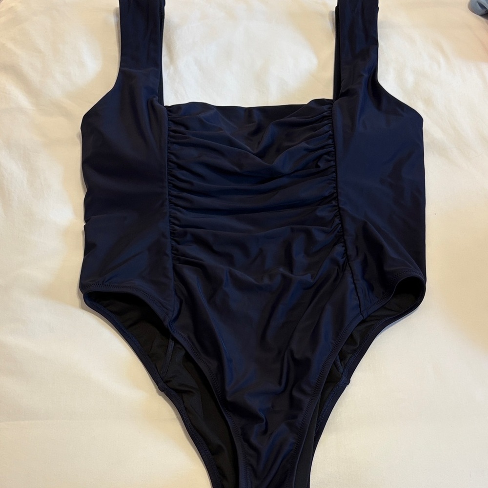 J.Crew Navy Blue Ruched One Piece Swimsuit